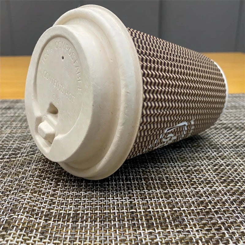 100% Compostable Biodegradable Sugarcane Pulp Bagasse Lids for 16OZ Coffee Cups