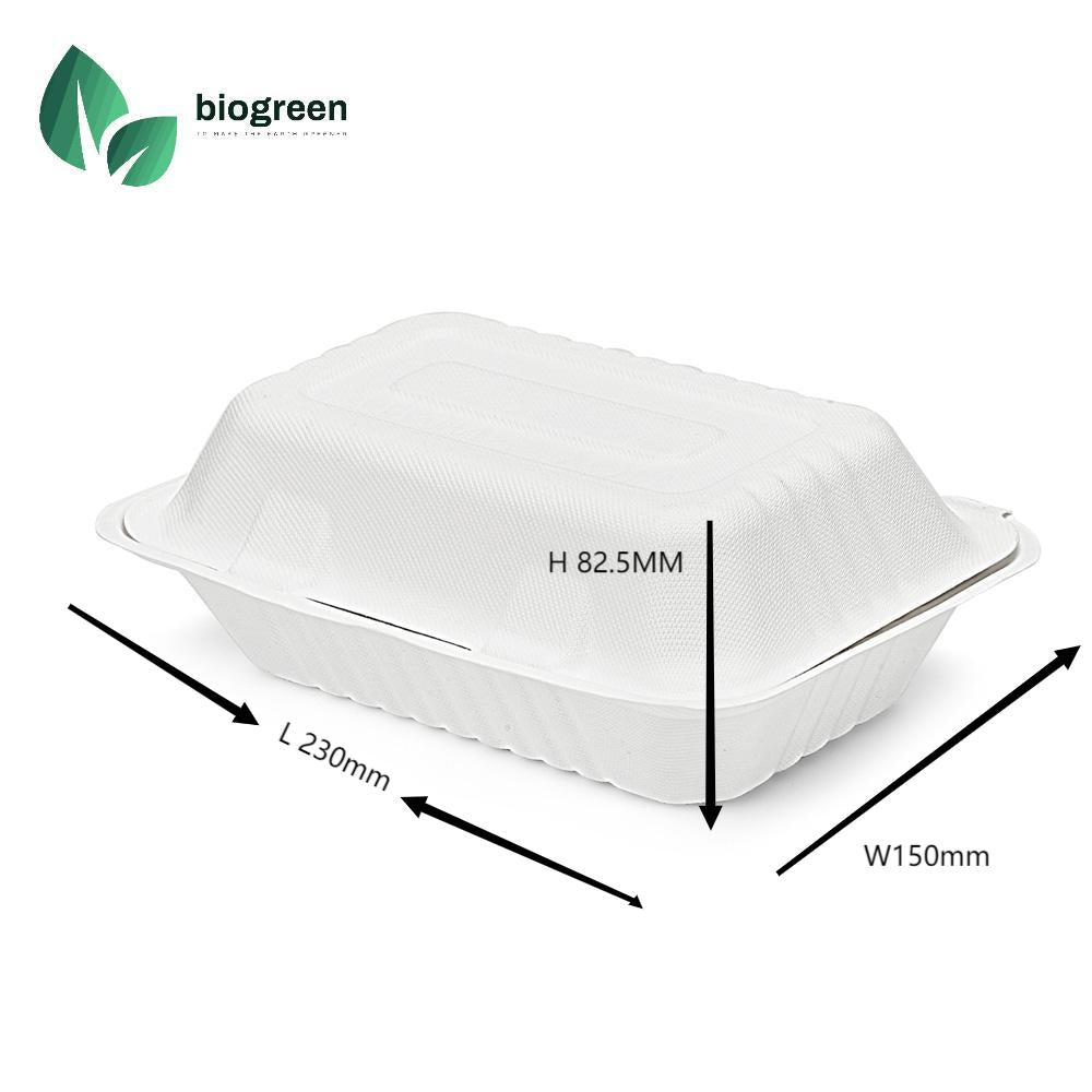 9X6” Sugarcane Pulp Takeout Food Boxes Single Compartment Take Out Containers Compostable