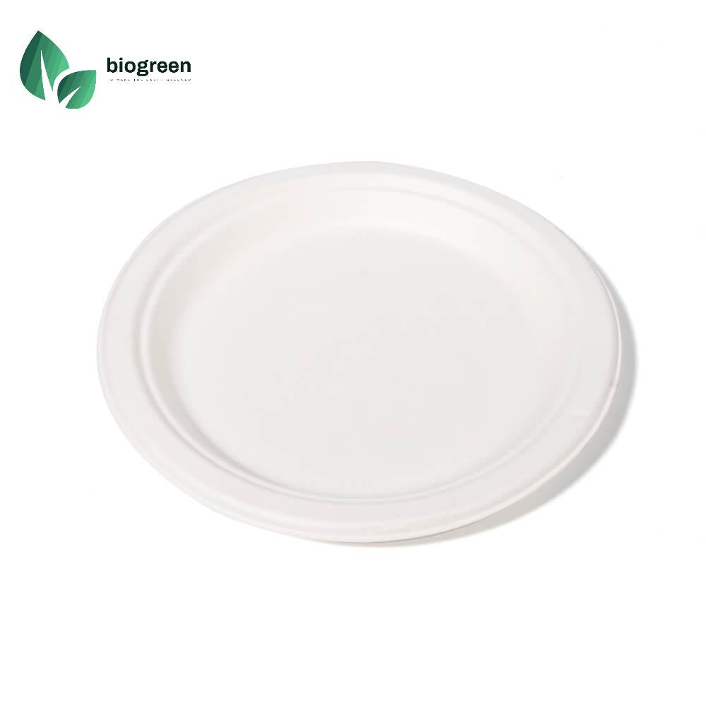 9“ Sugarcane Pulp Round Plates Natural Plant Fiber Compostable and Biodegrable Plates