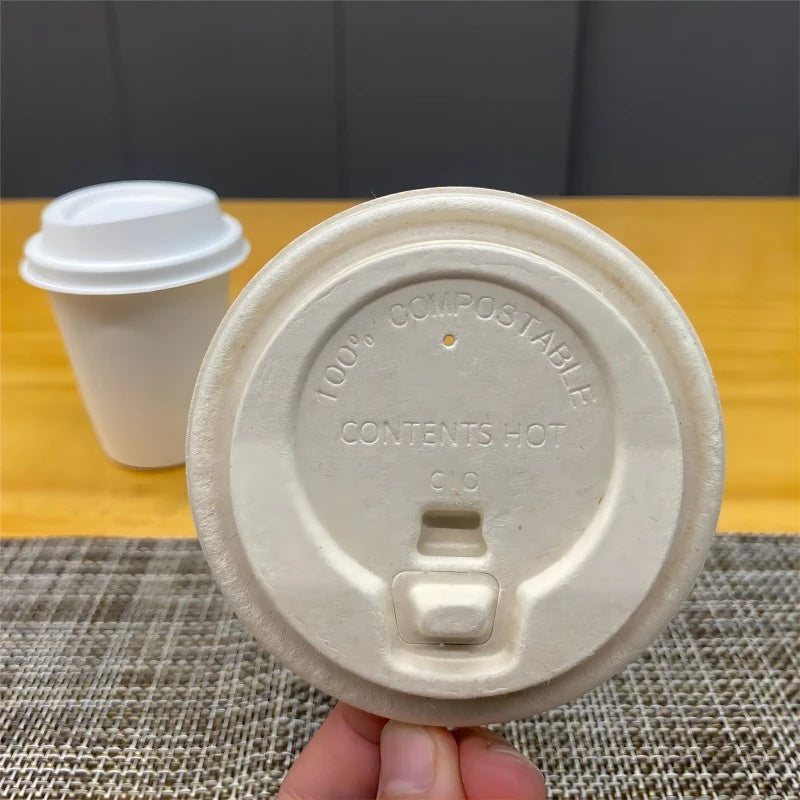 100% Compostable Biodegradable Sugarcane Pulp Bagasse Lids for 16OZ Coffee Cups