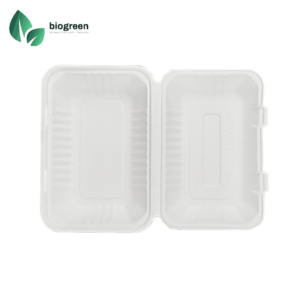 9X6” Sugarcane Pulp Takeout Food Boxes Single Compartment Take Out Containers Compostable