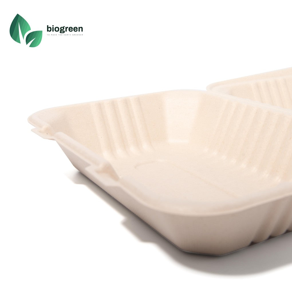 9X6” Sugarcane Pulp Takeout Food Boxes Single Compartment Take Out Containers Compostable