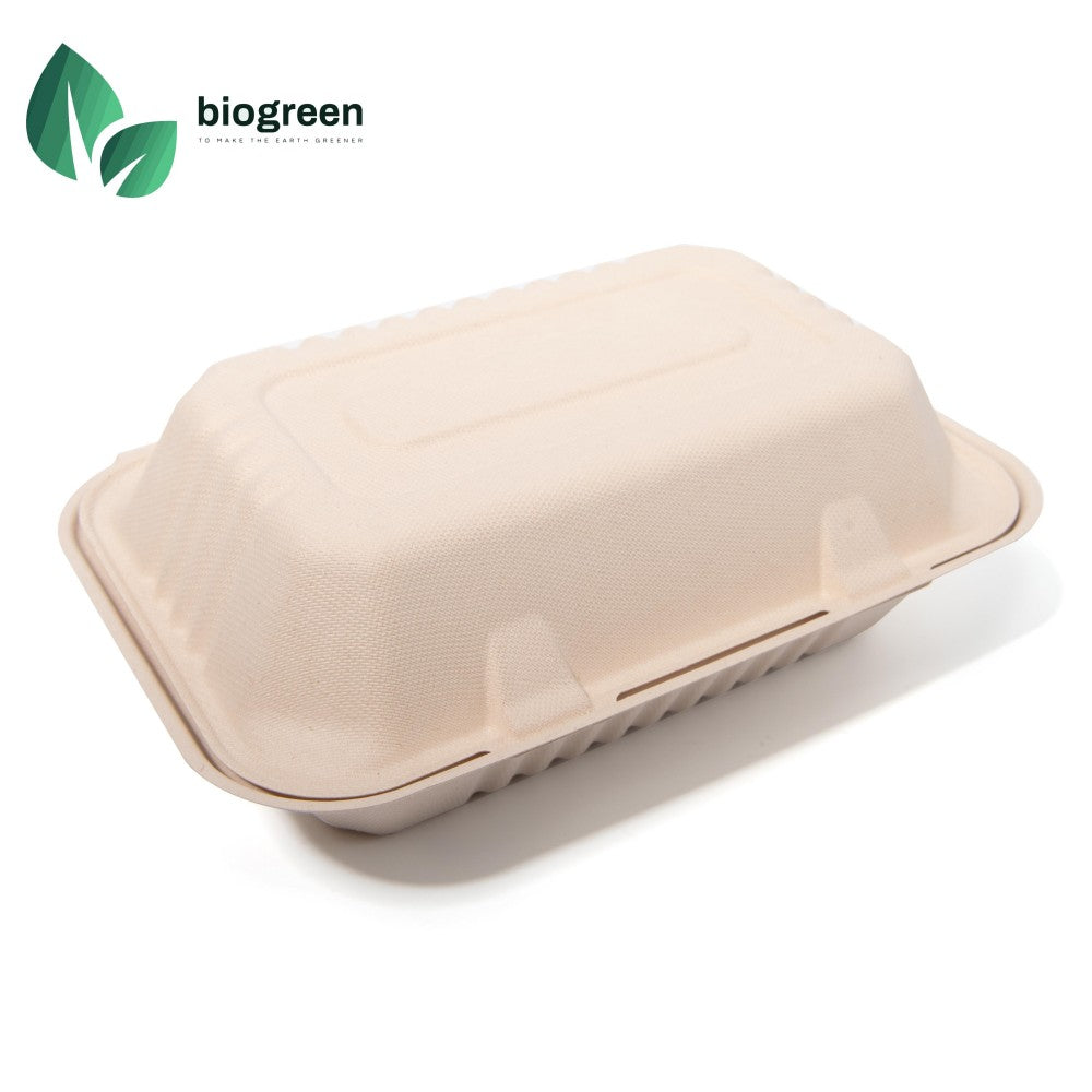 9X6” Sugarcane Pulp Takeout Food Boxes Single Compartment Take Out Containers Compostable