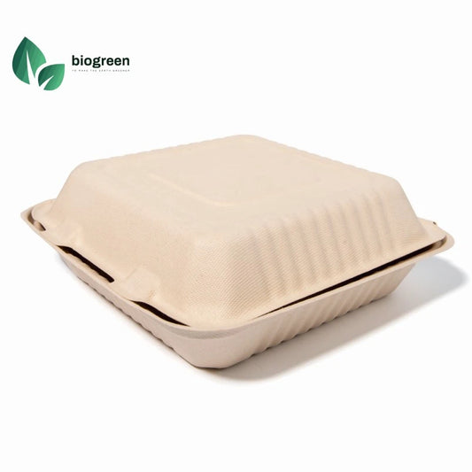 8“*8” Sugarcane Pulp Clamshell Eco Friendly Lunch Containers Supplier