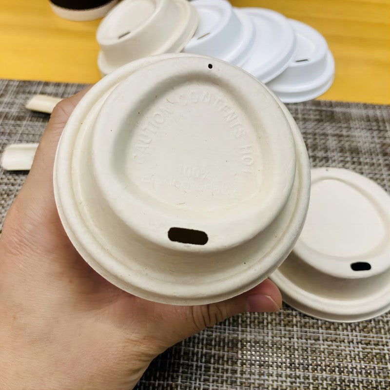 China Bagasse Coffee Lids Supplier 80/90mm Sugarcane Pulp Coffee Lid for Paper Cups