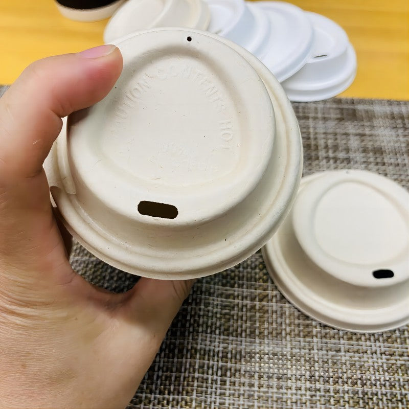 China Bagasse Coffee Lids Supplier 80/90mm Sugarcane Pulp Coffee Lid for Paper Cups