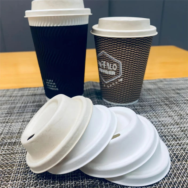 China Bagasse Coffee Lids Supplier 80/90mm Sugarcane Pulp Coffee Lid for Paper Cups