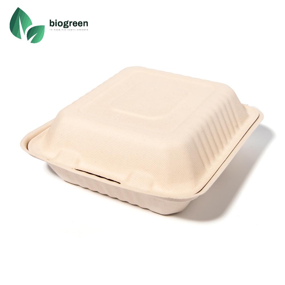 Eco Friendly Sugarcane Bagasse Food Containers Disposable 8x8 inch 3 Compartment Containers