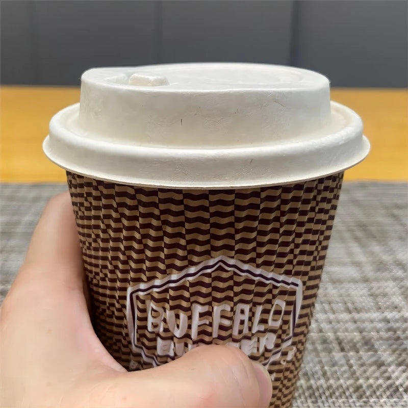 100% Compostable Biodegradable Sugarcane Pulp Bagasse Lids for 16OZ Coffee Cups