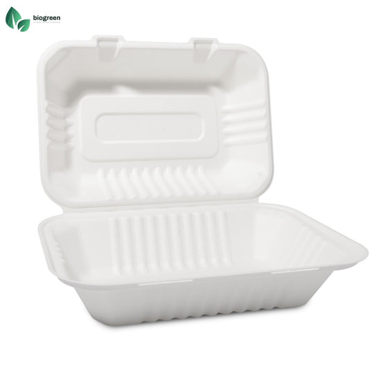 9X6” Sugarcane Pulp Takeout Food Boxes Single Compartment Take Out Containers Compostable