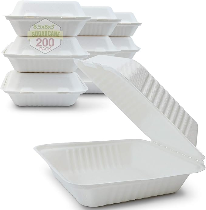 8“*8” Sugarcane Pulp Clamshell Eco Friendly Lunch Containers Supplier