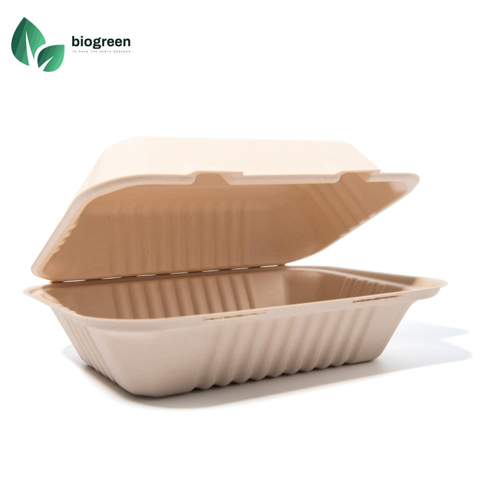 9X6” Sugarcane Pulp Takeout Food Boxes Single Compartment Take Out Containers Compostable